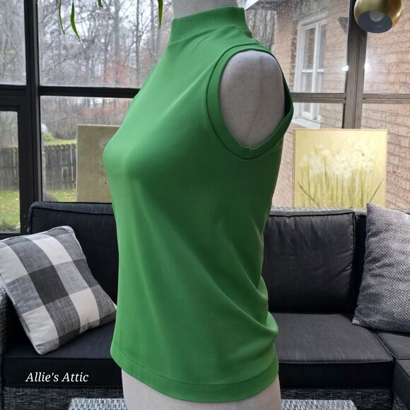 2 Sleeveless 70s Turtleneck Tops Shirt Zip Polyester Yellow Green Donnkenny S/M - Picture 9 of 12
